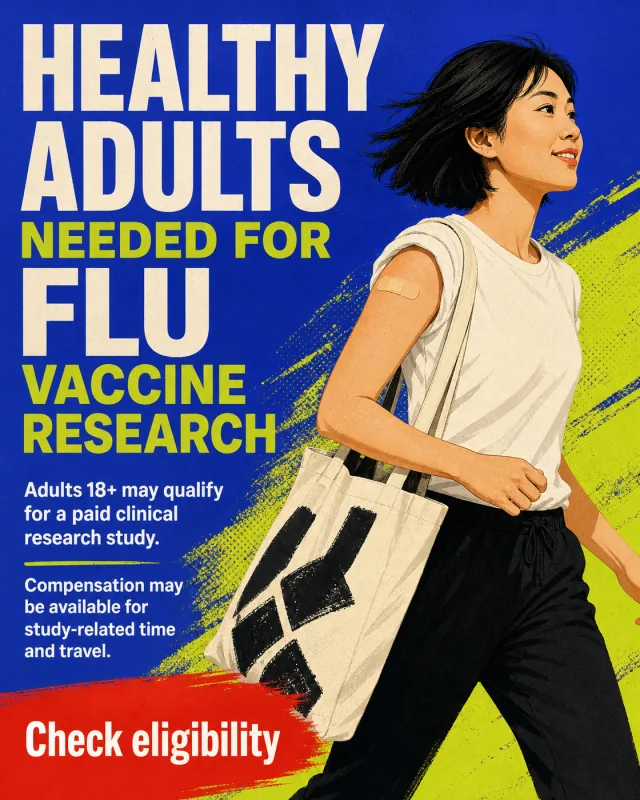 Flu vaccine research advertisement for healthy adults