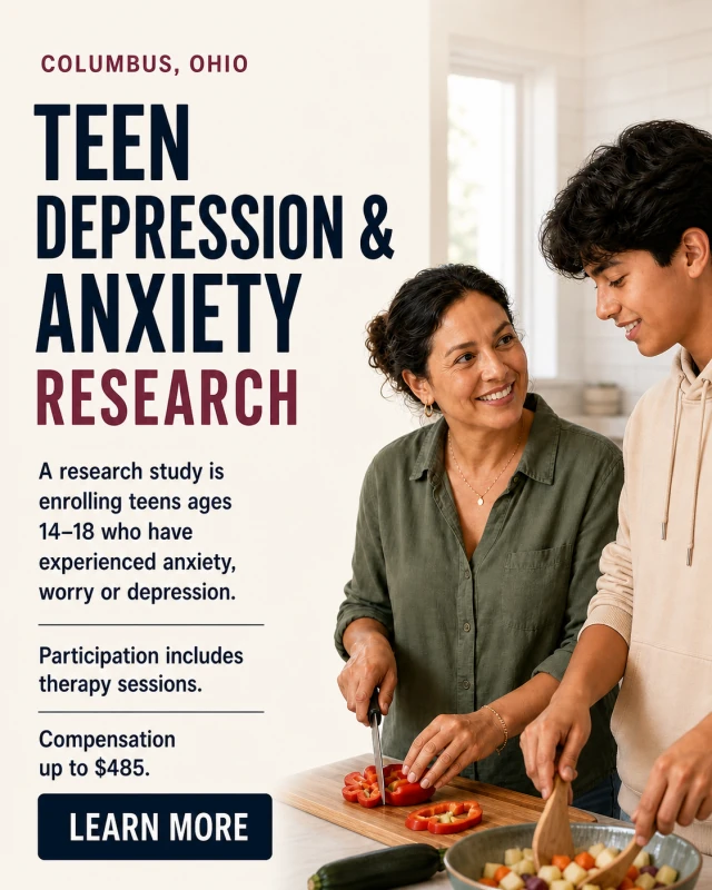 Columbus teen depression and anxiety research study advertisement
