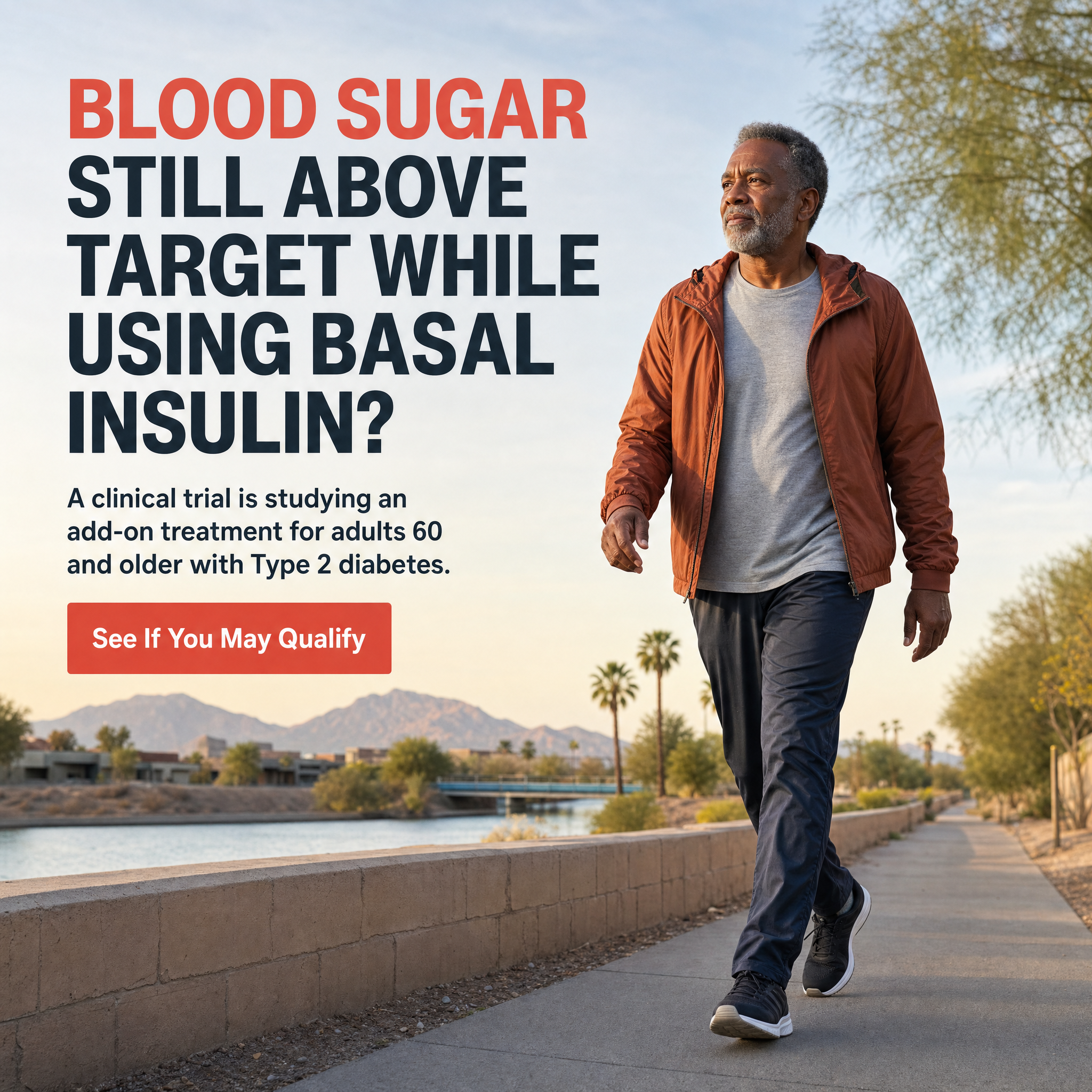 Type 2 diabetes research ad about blood sugar above target while using basal insulin