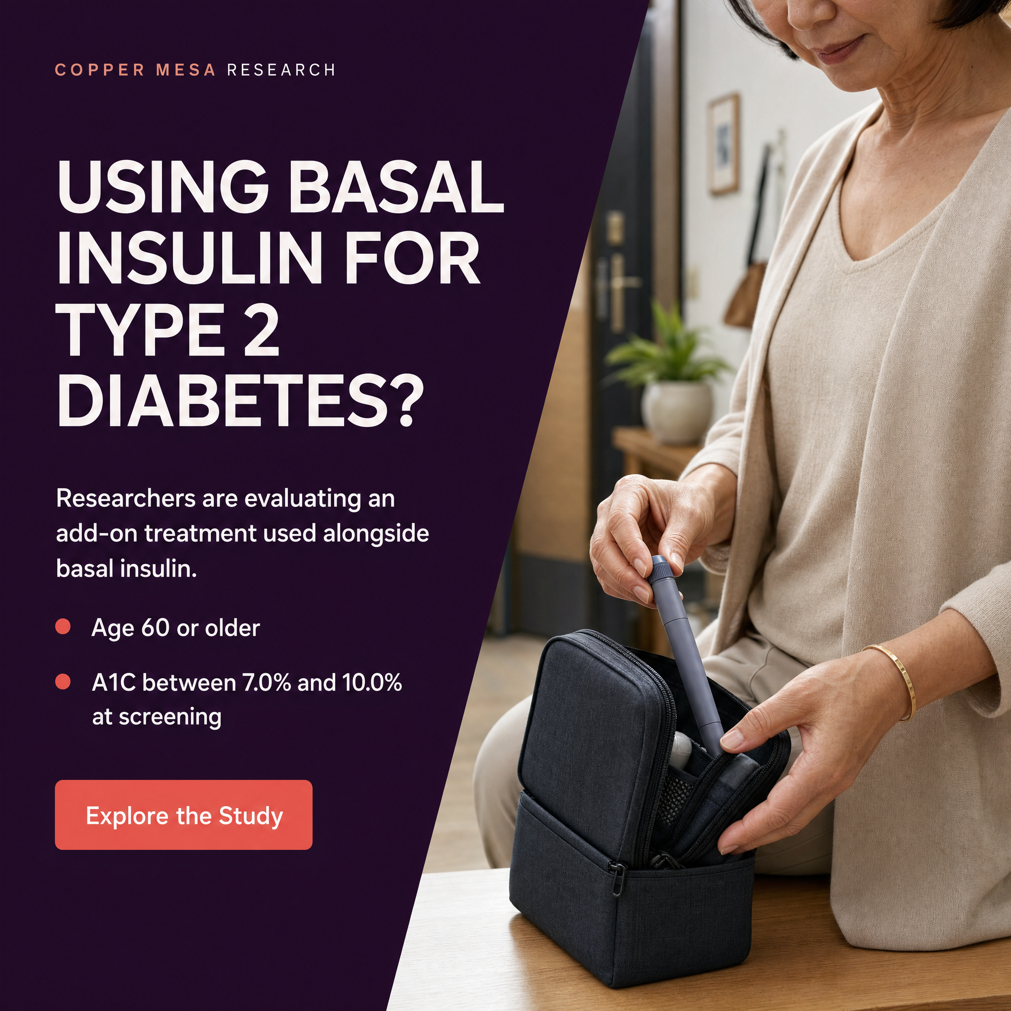 Type 2 diabetes research ad for adults using basal insulin