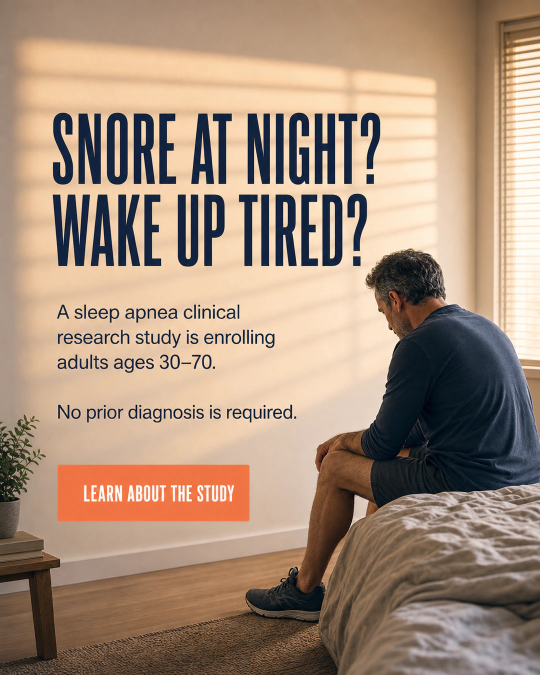 Sleep apnea research study advertisement about snoring and waking tired